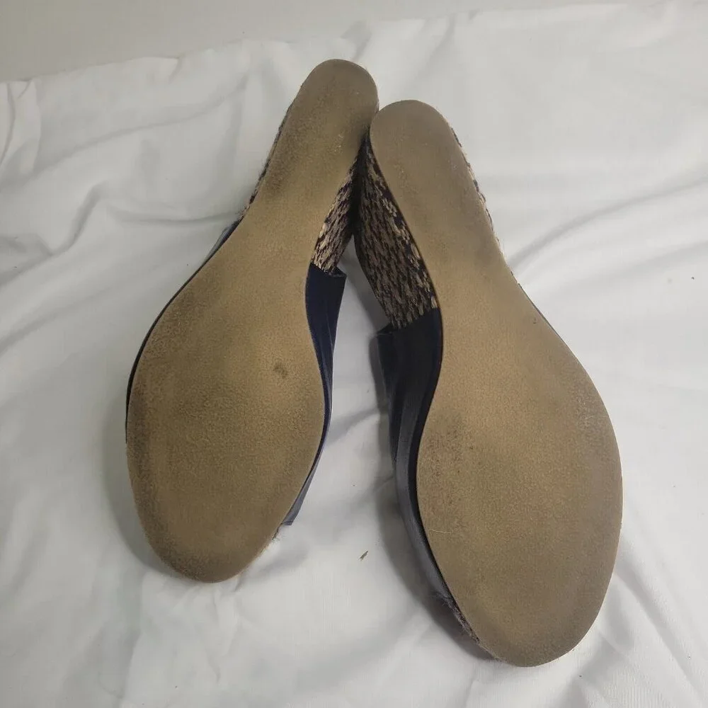 Old Navy Women's 10 Blue Leather Woven Wedge Platform Open Toe Slingback Sandals
